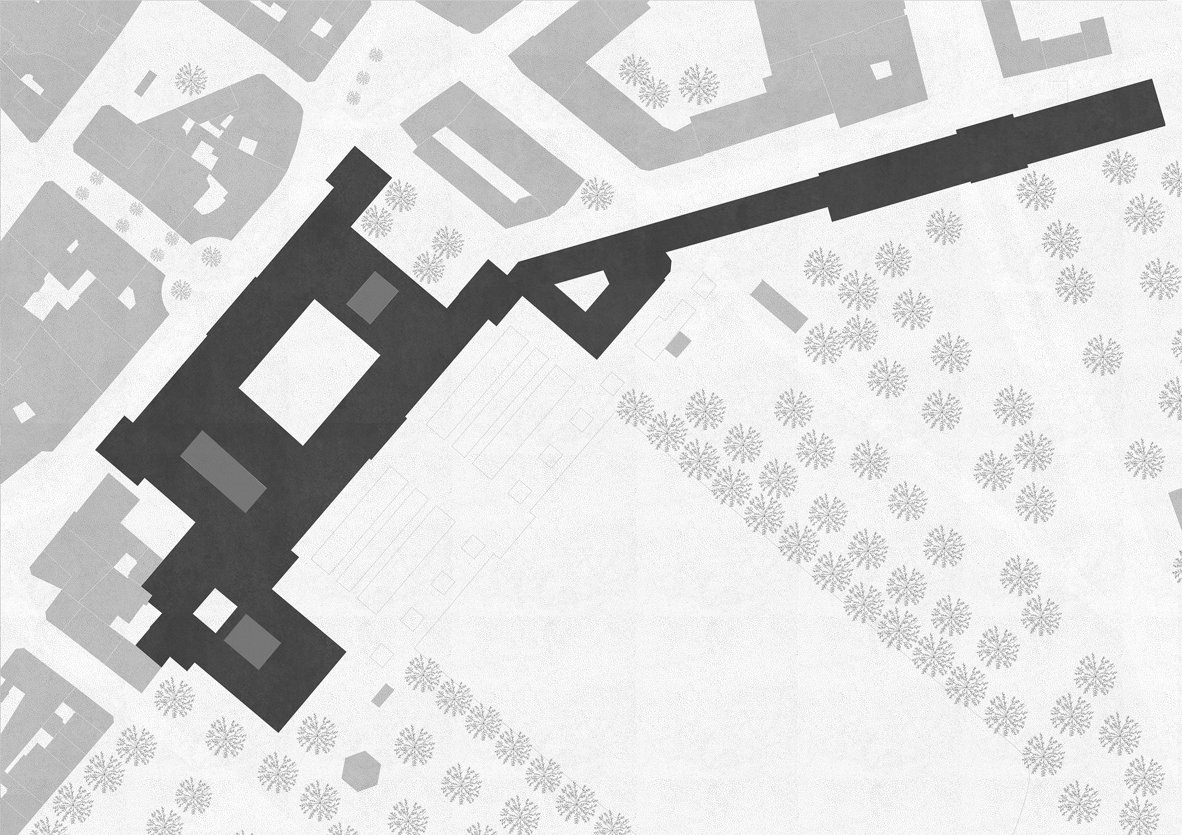 Lageplan der Universität Bonn. Das Bild ist in verschiedenen Grautönen gezeichnet.